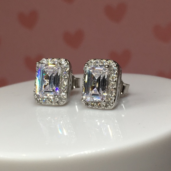 14k white gold emerald diamond 3 ct halo earrings - Picture 8 of 8